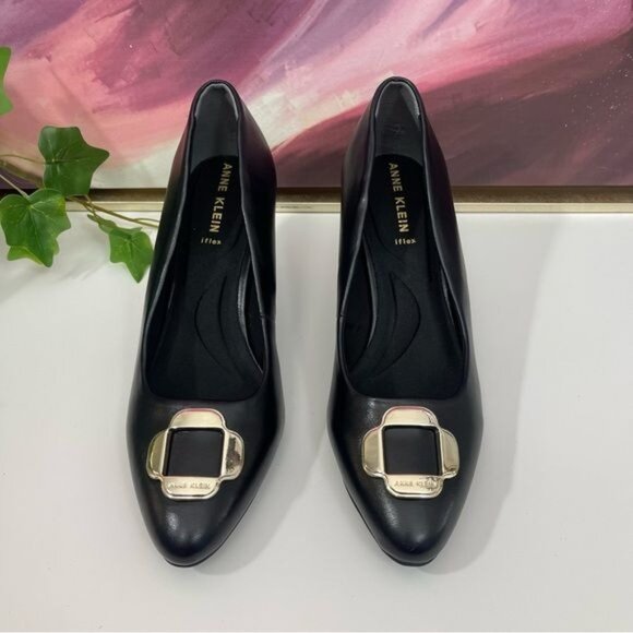 ANN KLEIN Sarina Pointed Toe Wedge Pump In Black Smooth Size 8.5 - Picture 7 of 14